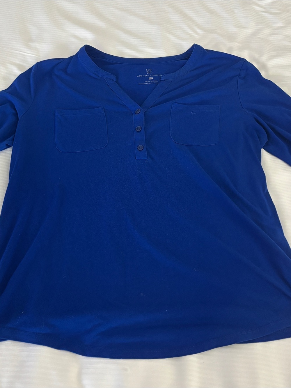 New York & Company Royal Blue Henley Pocket Short Sleeve Top
